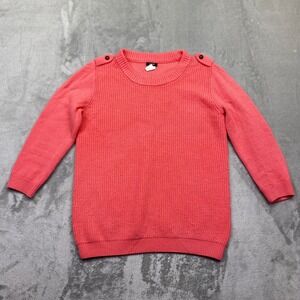 J. Crew Coral Pink 100% Merino Wool Sweater Button Shoulder Detail Size S Boho